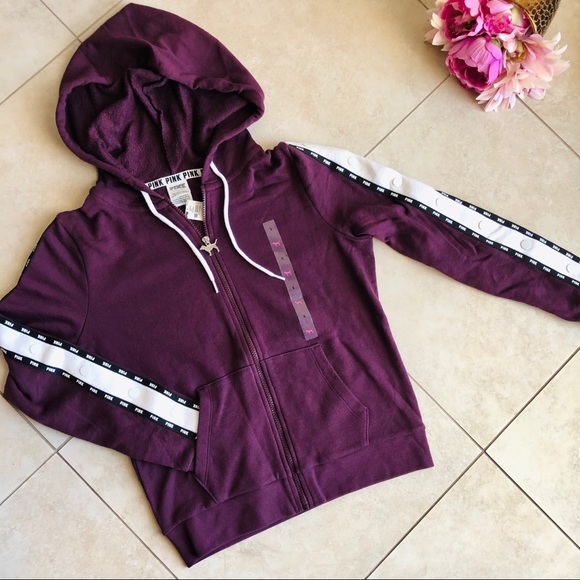 VS PINK Snap Sleeve Perfect Full Zip Hoodie Small - Picture 2 of 7